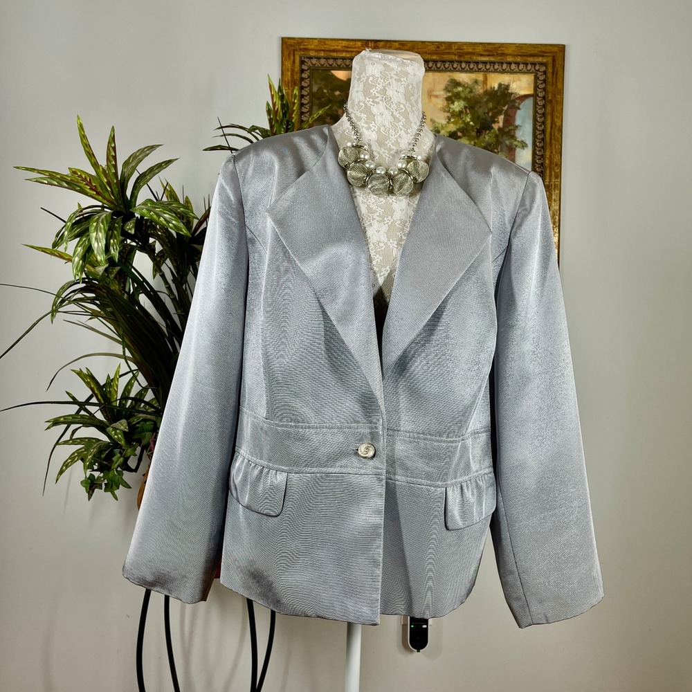 Nicolette Blazer Women 20W Silver Polyester Shimmer Metallic Single Button Coat